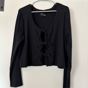 Aerie Black Long Sleeve Tie-Front Top